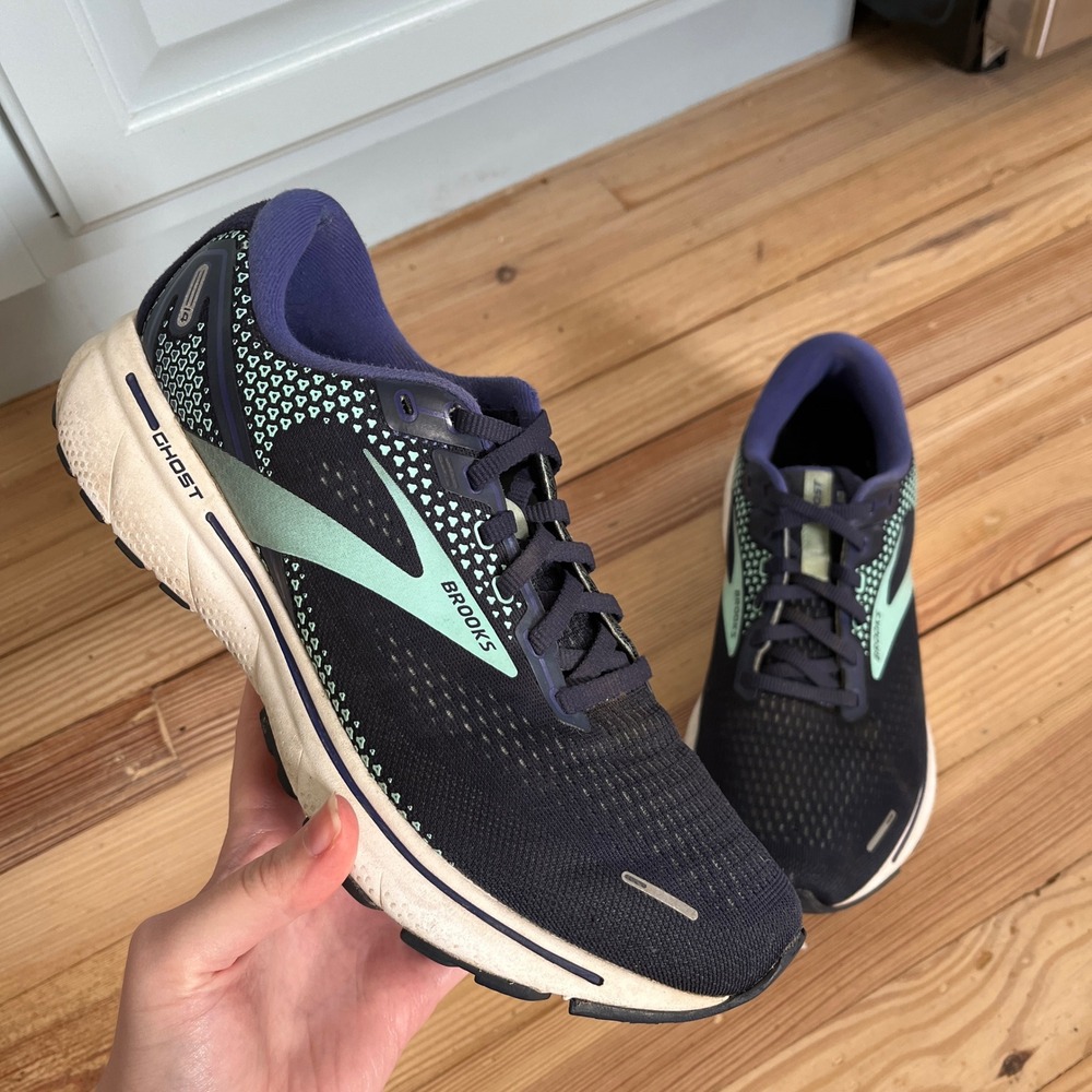 Brooks Ghost 14 Running Shoes Navy Teal Gym Sneakers Sport Women's Size 10 wide